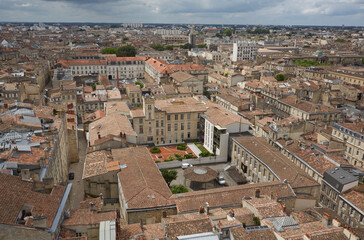 Fototapeta na wymiar Aerial view of the skyline of of the old city of Bordeaux, France