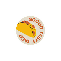 Vector illustration for taco stickers. Colorful patch badge for junk food cafe.