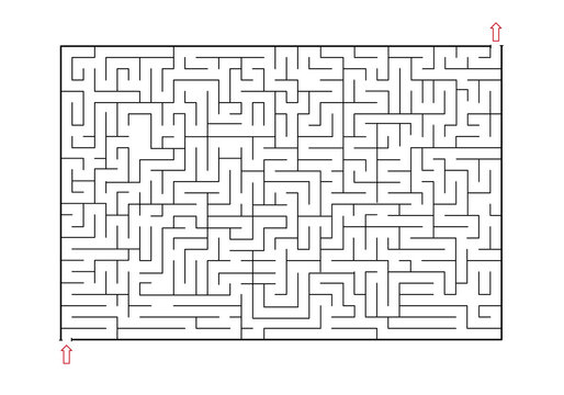 Not so easy Rectangle labyrinth with entry and exit. Line maze game. Hard -Medium complexity. Kids maze puzzle, vector illustration
