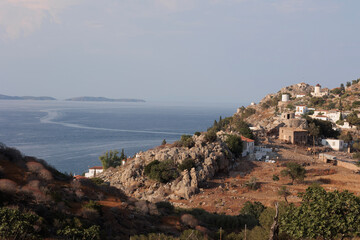 Fototapeta na wymiar view for the ocean rom the top of the mountain in Hydra Greece 