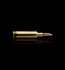 Bullet isolated on black background with reflexion. 3d render