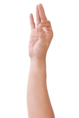 Obraz premium Male asian hand gestures isolated over the white background. OK Action.
