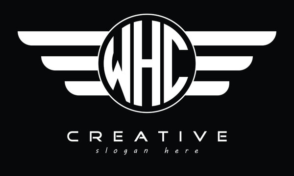 WHC three letter circle with wings logo design vector template. wordmark logo | emblem logo | monogram logo | initial letter logo | typography logo | business logo | minimalist logo |	