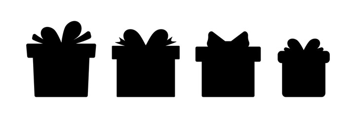 Gift box silhouette set. Presents shape collection. Vector isolated on white.