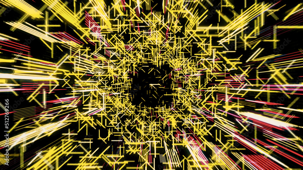 Poster beautiful futuristic abstraction of sci-fi endless tunnel on the black background. animation. moving