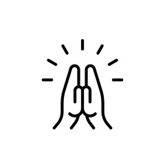 Praying hands icon. Black outline. Concept of gratitude, welcome, prayer. Vector illustration, flat design
