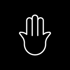 Hamsa minimalist icon. White outline. Concept of evil eye protection and misfortunes. Vector illustration, flat design