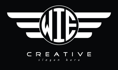 WIE three letter circle with wings logo design vector template. wordmark logo | emblem logo | monogram logo | initial letter logo | typography logo | business logo | minimalist logo |	