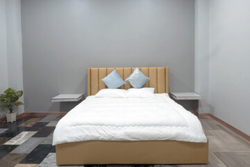 Bedroom in soft light colors  double bed classic bedroom