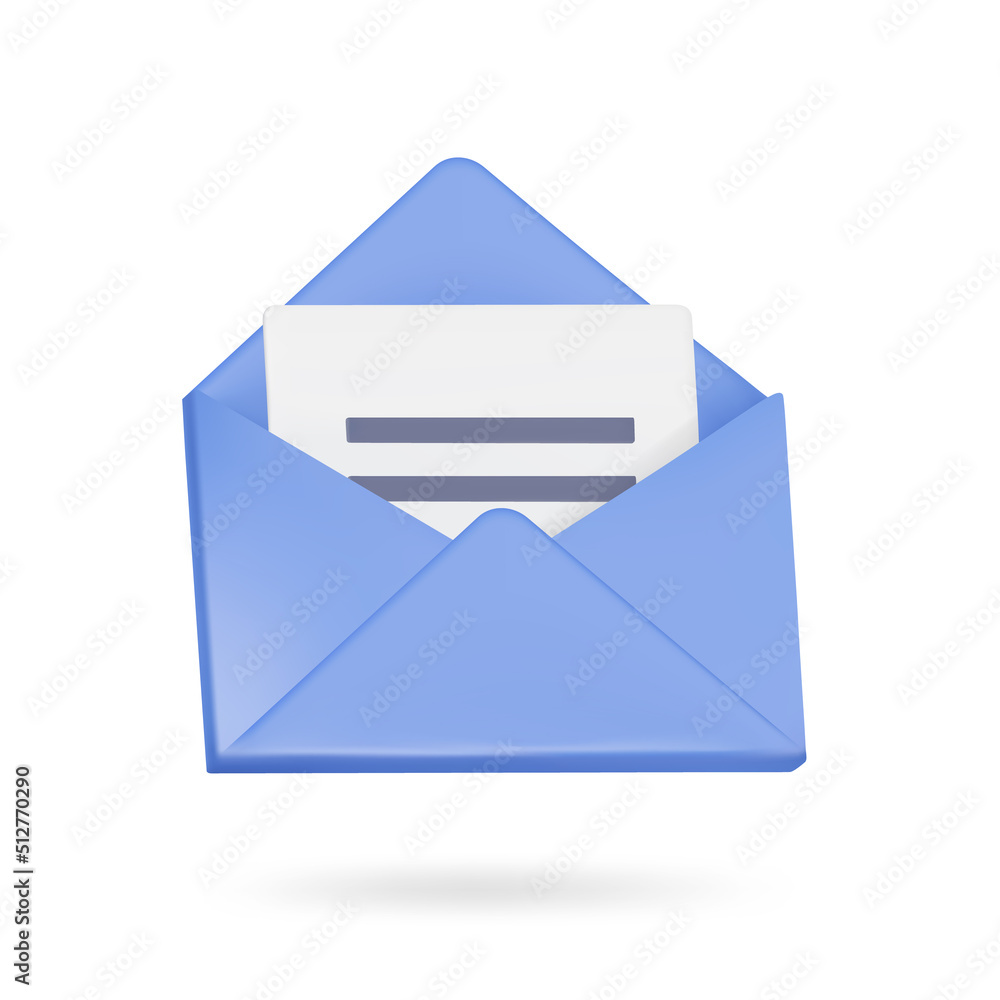 Poster mail 3d icon. open envelope with a letter. isolated object on a transparent background