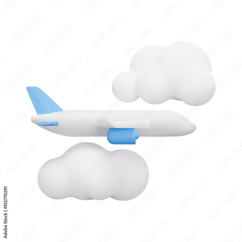 Poster airplane among the clouds 3d icon. flying a plane. isolated object on a transparent background