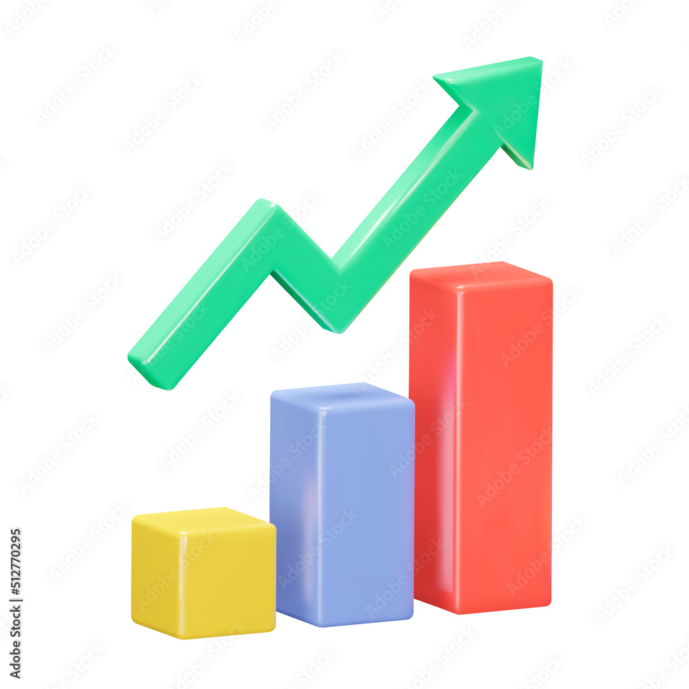 Aufkleber statistics graph 3d icon. growing bars. columns with an arrow. isolated object on a transparent back