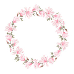 Watercolor frame of flowers isolated on transparent.