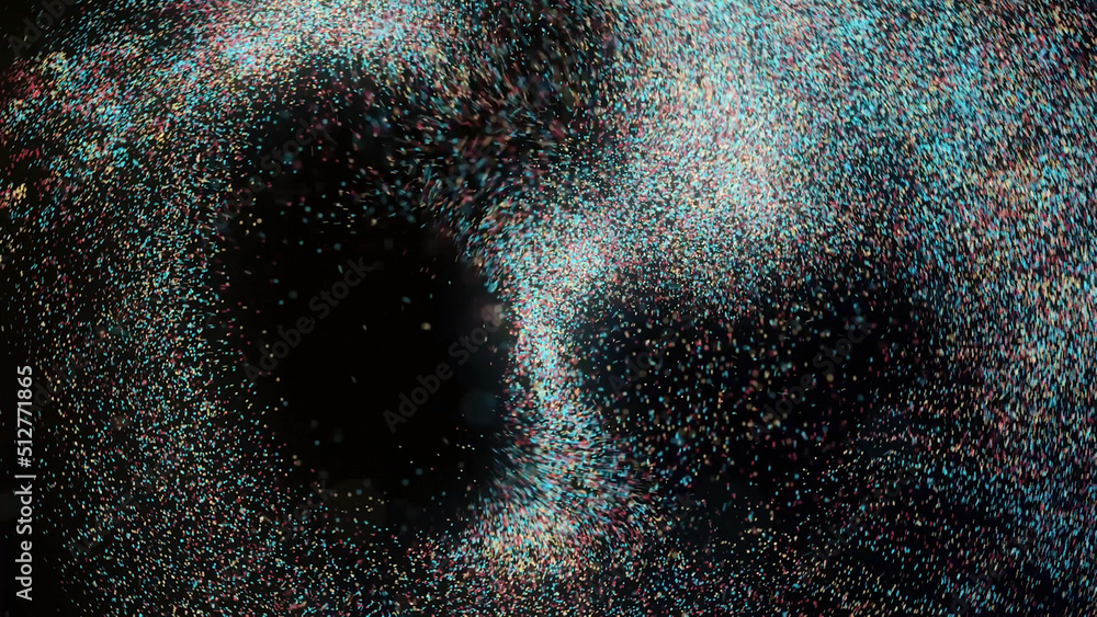 Aufkleber vortex of multi-colored particles. animation. swirl of many colored particles move as if in mixer. c