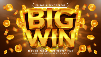 Editable text effect, big win gold color 3d style concept	