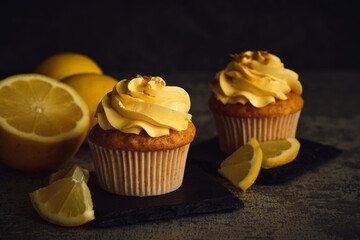 lemon muffins on a dark background