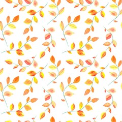 Seamless pattern with autumn yellow-red watercolor leaves