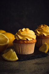 lemon muffins on a dark background