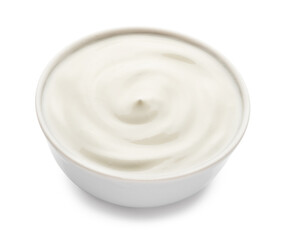 sour cream in a plate isolated on white background.