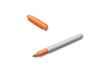 Orange Permanent Marker Laying Flat Isolated Against White Background with Cap Off