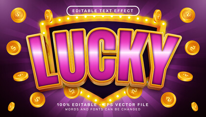Editable text effect, lucky casino 3d style concept	