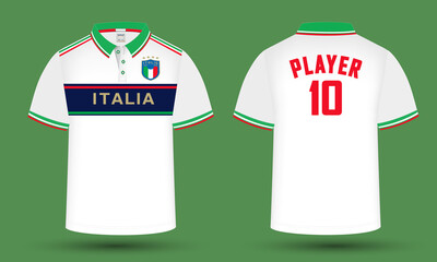  Italy Football team jersey Design along with the Italy flag and icon. Men's polo shirt design.