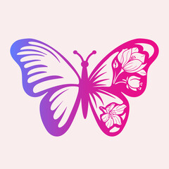 Butterfly stencil with flowers on wings. Cutting file