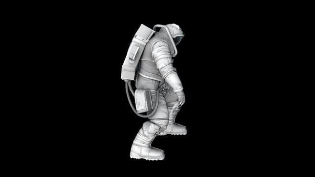 Astronaut Walking Up The Stairs animation.Full HD 1920×1080.7 Second Long.Transparent Alpha video.LOOP.