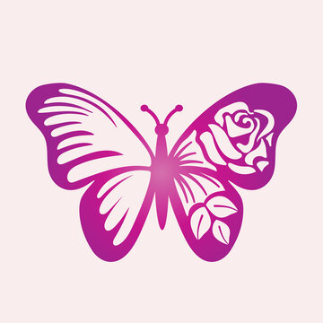 Butterfly with rose flower on wings. Stencil. Cutting file