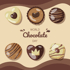 Flat world chocolate day background with chocolate candies