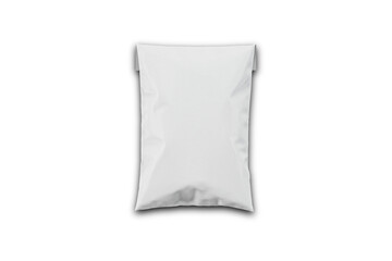 Blank white Postal package, shipping plastic bag, parcel mockup isolated on white background. 3d rendering.