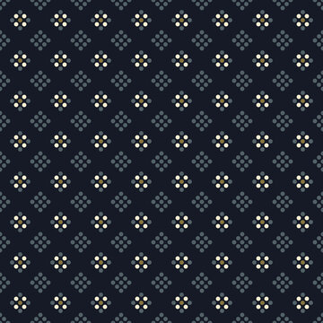 Cute small white flowers pattern doodle shapes motif continuous classic blue background. Modern decoration ditsy floral fabric design textile swatch ladies dress, men's shirt all over print block.