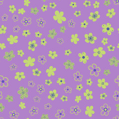 Seamless vector pattern with olive flowers on a lilac background. Texture for baby print, postcard, wallpaper, wrapping paper, packaging