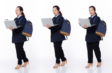 Full length 40s 50s Asian Senior Woman business executive manager, walking forward left right