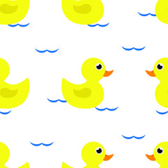 Vector seamless pattern with ducks and waves