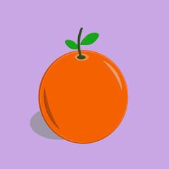 Orange icon cartoon vector illustration, with green leaves. Fruit theme and healthy food.