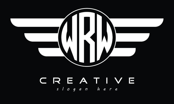 WRW three letter circle with wings logo design vector template. wordmark logo | emblem logo | monogram logo | initial letter logo | typography logo | business logo | minimalist logo |	