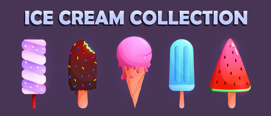 Summer ice cream collection, frozen dessert