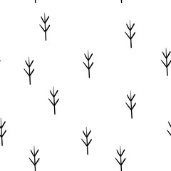 Vector seamless pattern of Christmas trees on a white background. Forest trees hand drawn in doodle style. For children's modern wallpapers, textiles, children's clothing.