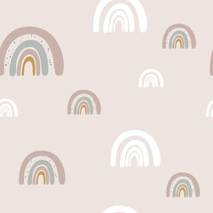 Seamless pattern with rainbows colored and plain white. Trendy design. For wallpaper, fabric, children's clothing, gift wrapping and paper.