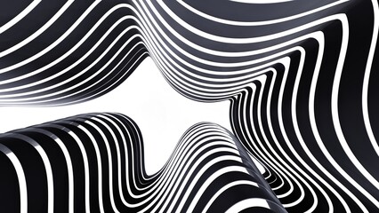 Abstract black and white background curve pattern in design 3d render