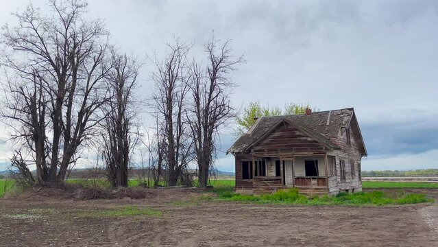 Creepy spooky abandoned decaying school house in rural Oregon