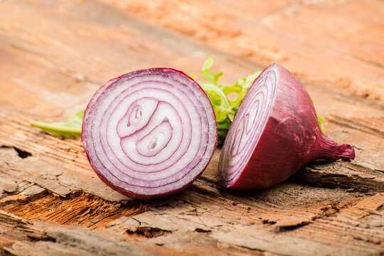 sliced red onions in closeup