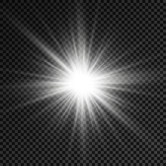 Fototapeta premium White glowing light star, burst sun rays.