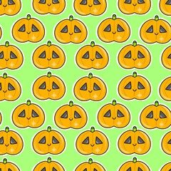 Vector Seamless pattern for Halloween. Cute background with orange pumpkins.
