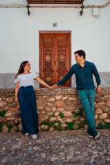 beautiful couple in love looking at each other and smiling