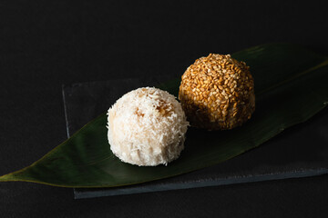 black background Japanese sweets, 和菓子, 団子, おはぎ