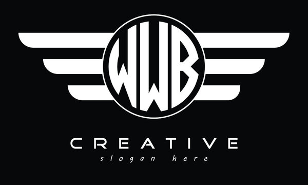 WWB three letter circle with wings logo design vector template. wordmark logo | emblem logo | monogram logo | initial letter logo | typography logo | business logo | minimalist logo |	