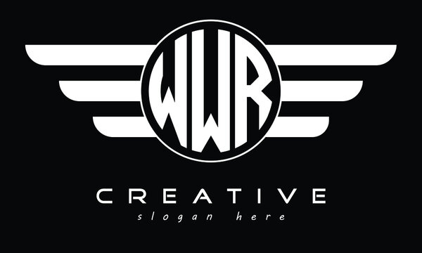 WWR three letter circle with wings logo design vector template. wordmark logo | emblem logo | monogram logo | initial letter logo | typography logo | business logo | minimalist logo |	
