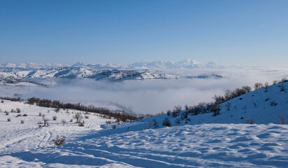 Fototapeta na wymiar a winter landscape in the eastern province of Tuncelli in Turkey.